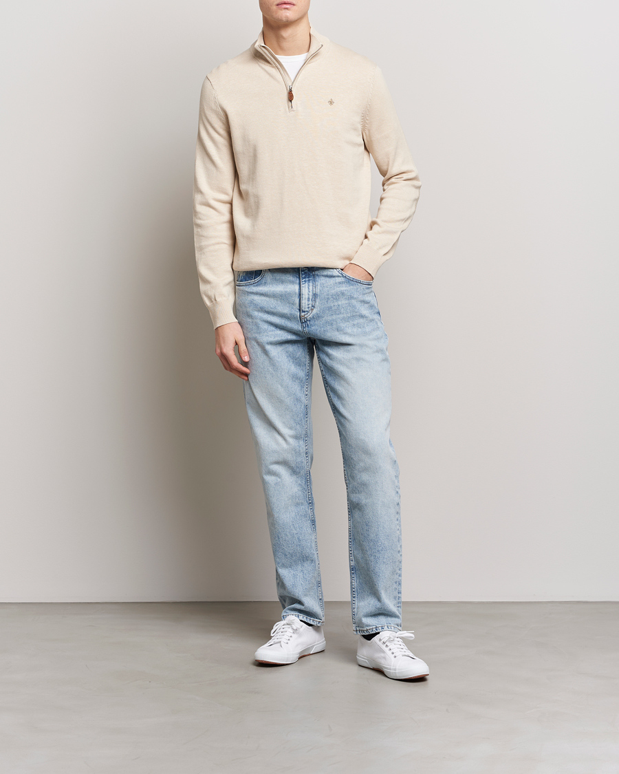 Herr | Tröjor | Morris | Harold Cotton/Linen Summer Half Zip Ecru
