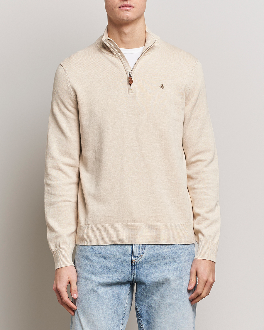 Herr | Tröjor | Morris | Harold Cotton/Linen Summer Half Zip Ecru