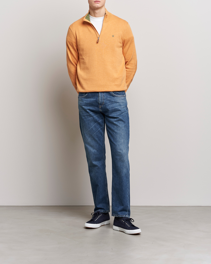 Herr | Tröjor | Morris | Harold Cotton/Linen Summer Half Zip Orange