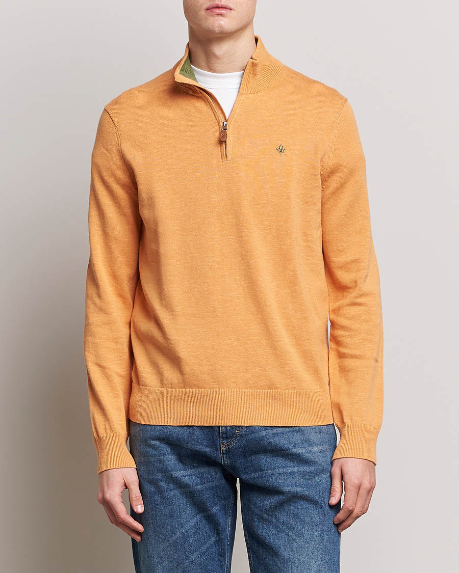 Herr | Tröjor | Morris | Harold Cotton/Linen Summer Half Zip Orange