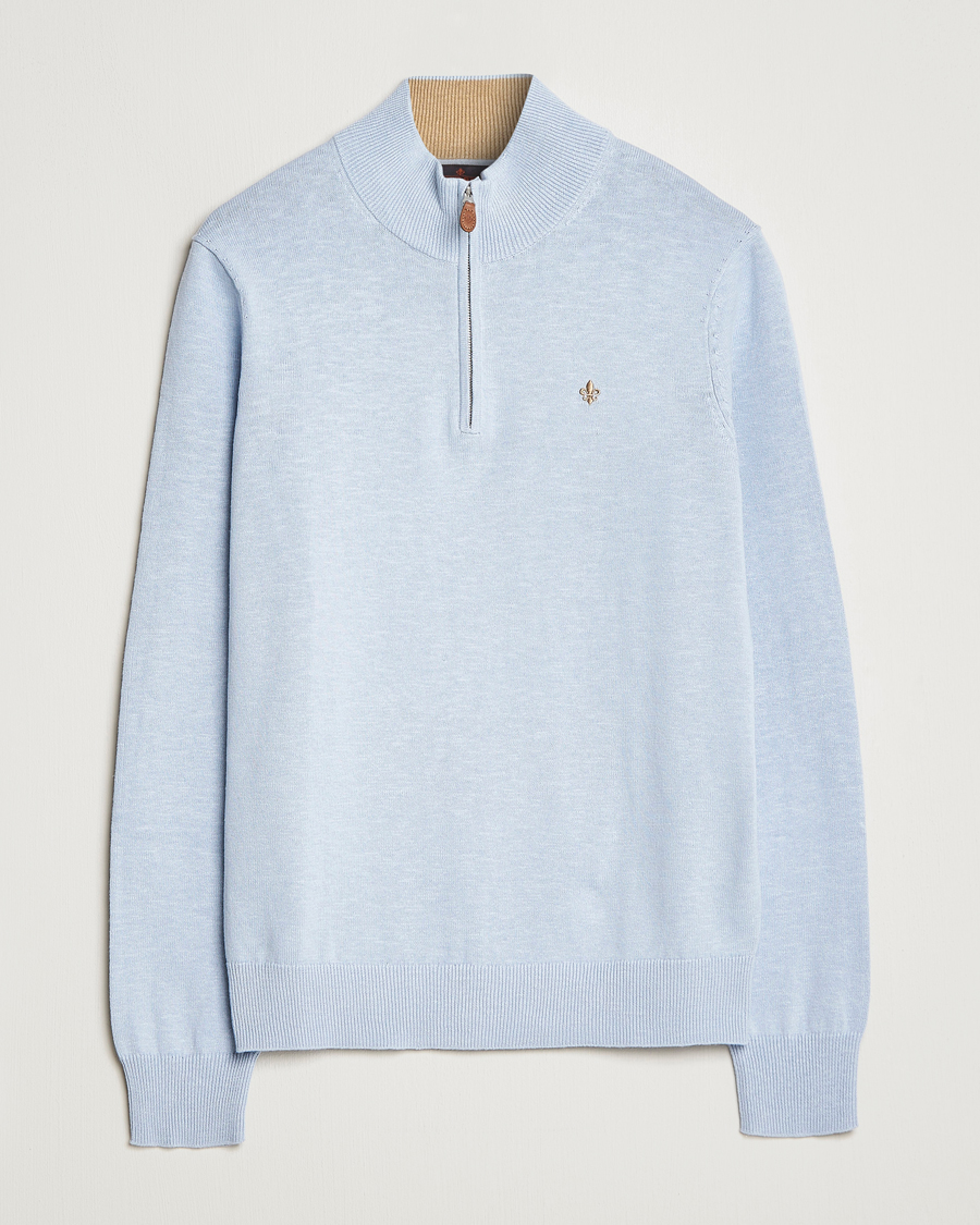 Herr | Tröjor | Morris | Harold Cotton/Linen Summer Half Zip Light Blue