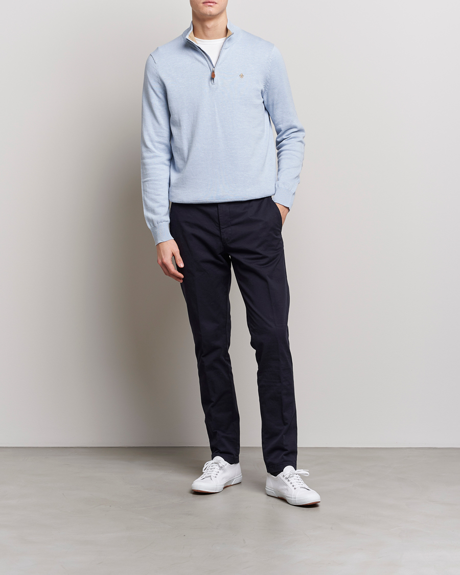 Herr | Tröjor | Morris | Harold Cotton/Linen Summer Half Zip Light Blue