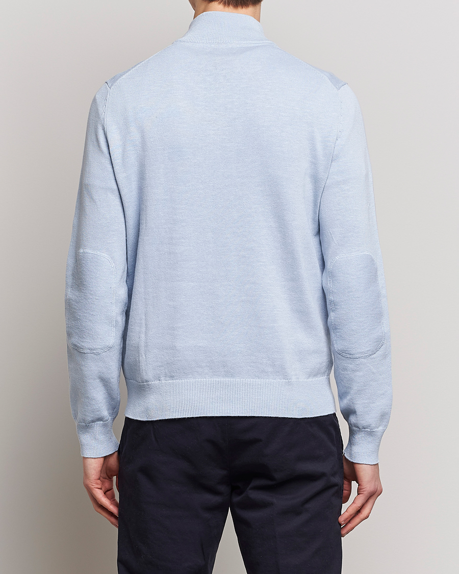 Herr | Tröjor | Morris | Harold Cotton/Linen Summer Half Zip Light Blue