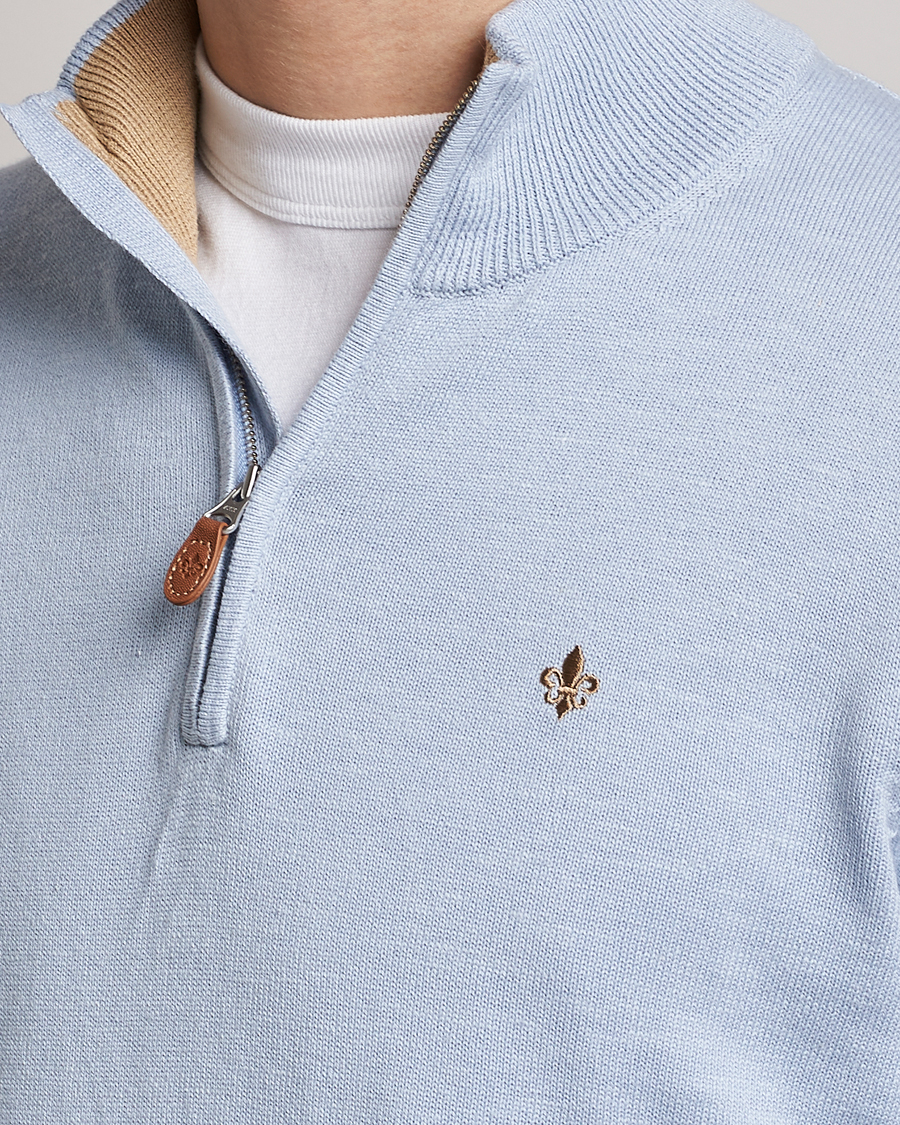 Herr | Tröjor | Morris | Harold Cotton/Linen Summer Half Zip Light Blue