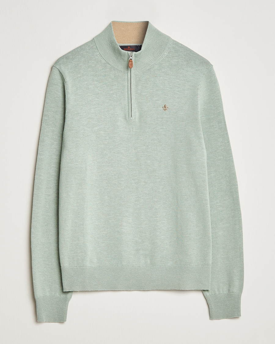 Herr | Tröjor | Morris | Harold Cotton/Linen Summer Half Zip Mint Green