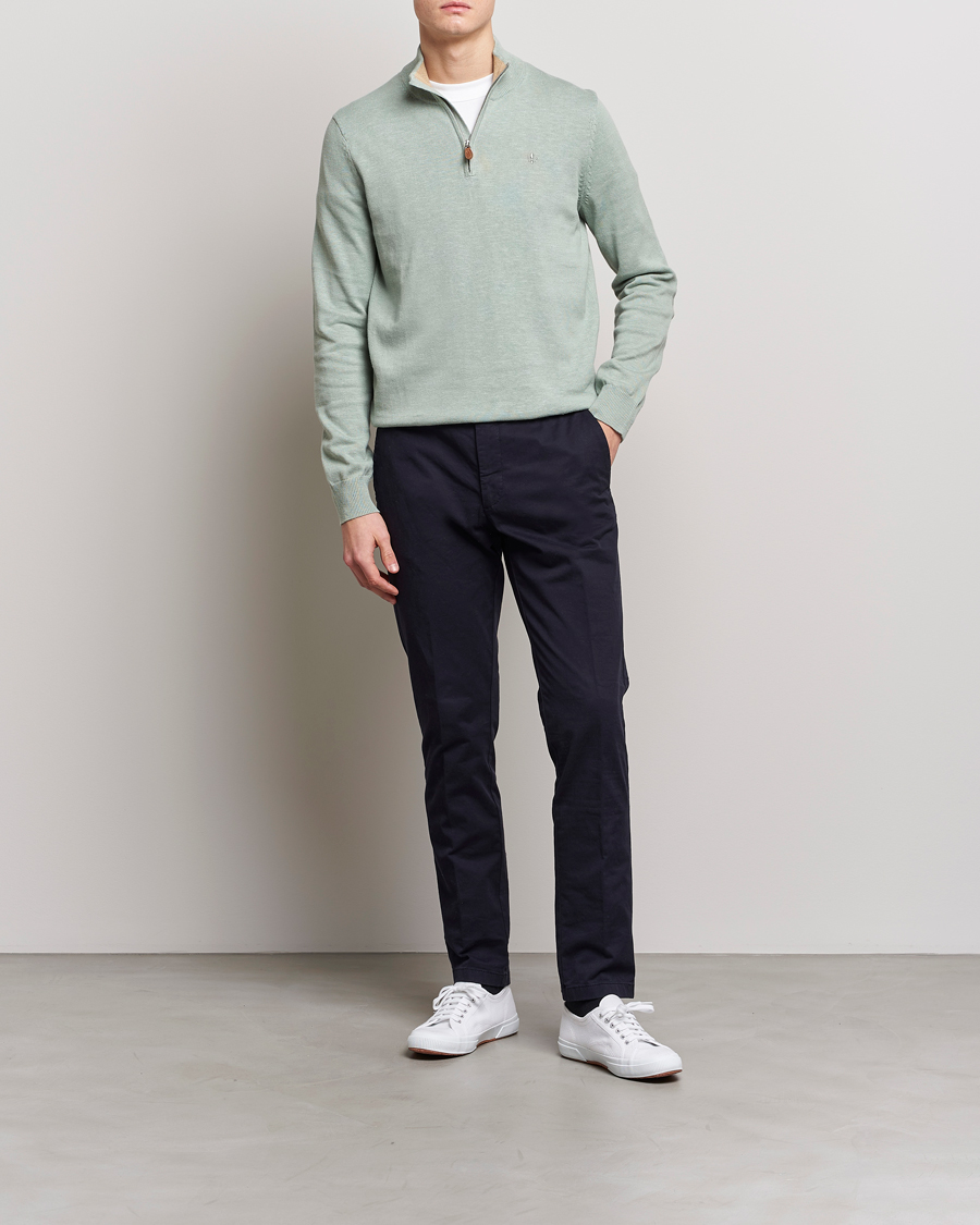 Herr | Tröjor | Morris | Harold Cotton/Linen Summer Half Zip Mint Green