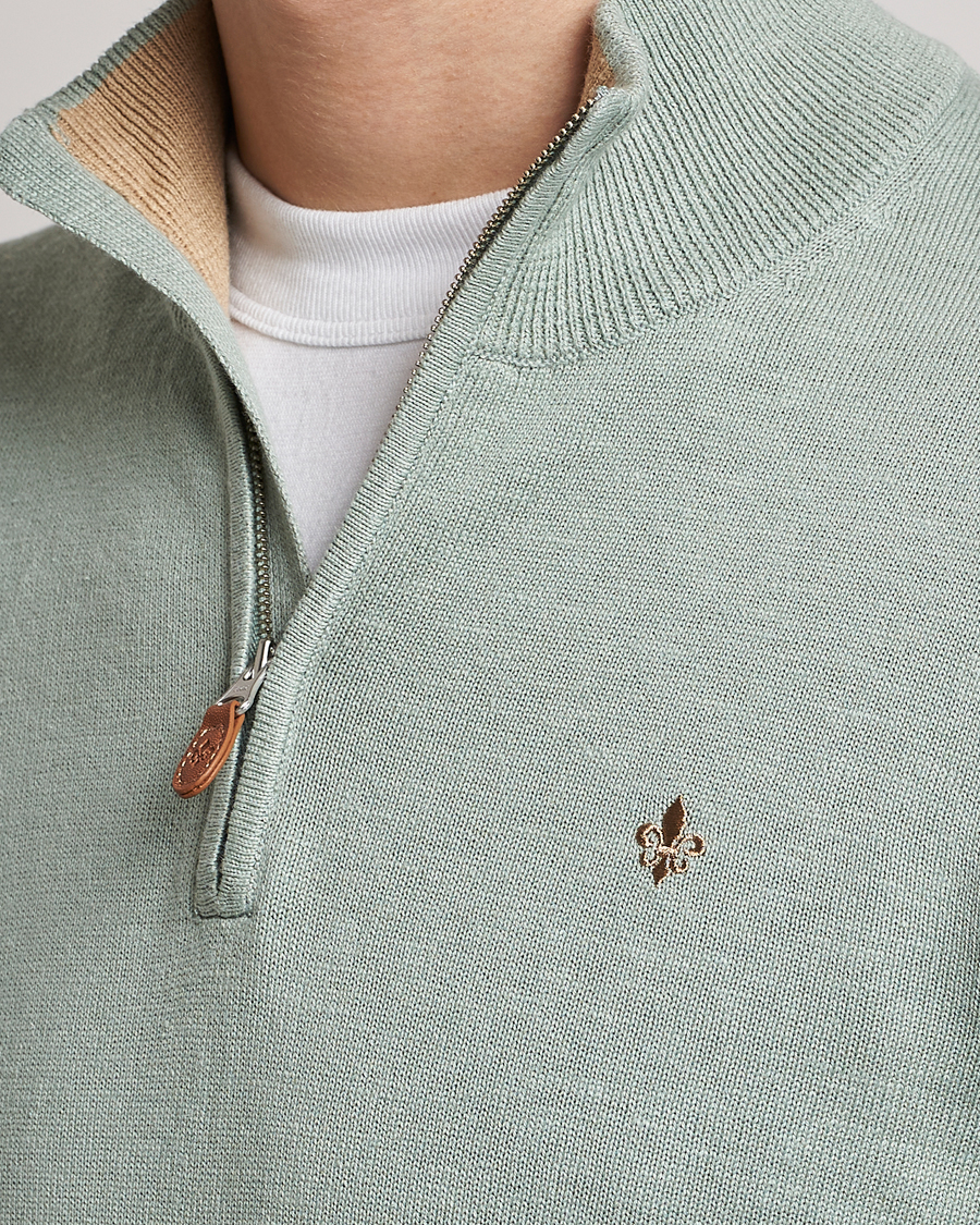 Herr | Tröjor | Morris | Harold Cotton/Linen Summer Half Zip Mint Green