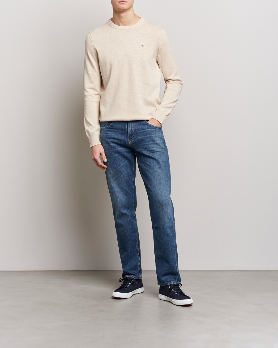 Herr | Tröjor | Morris | Harold Cotton/Linen Summer Crew Neck Off White