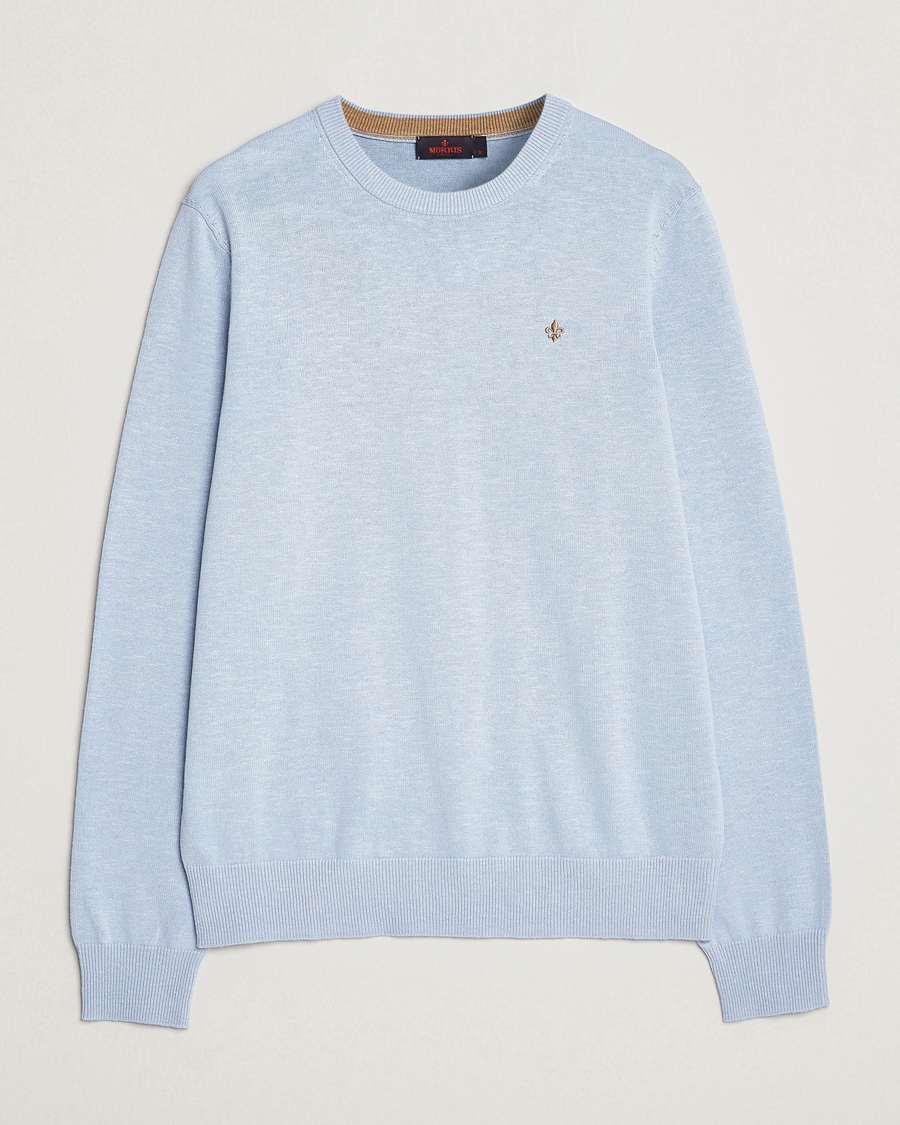 Herr | Tröjor | Morris | Harold Cotton/Linen Summer Crew Neck Light Blue