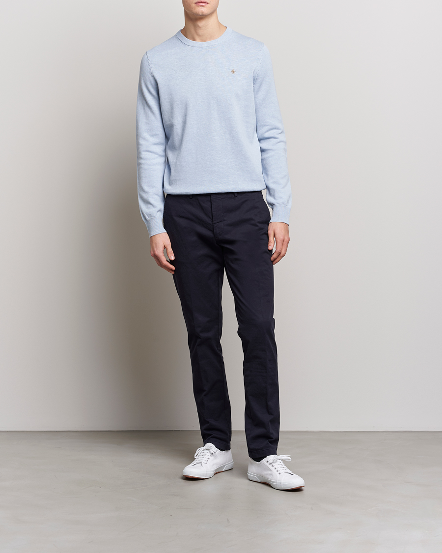 Herr | Tröjor | Morris | Harold Cotton/Linen Summer Crew Neck Light Blue