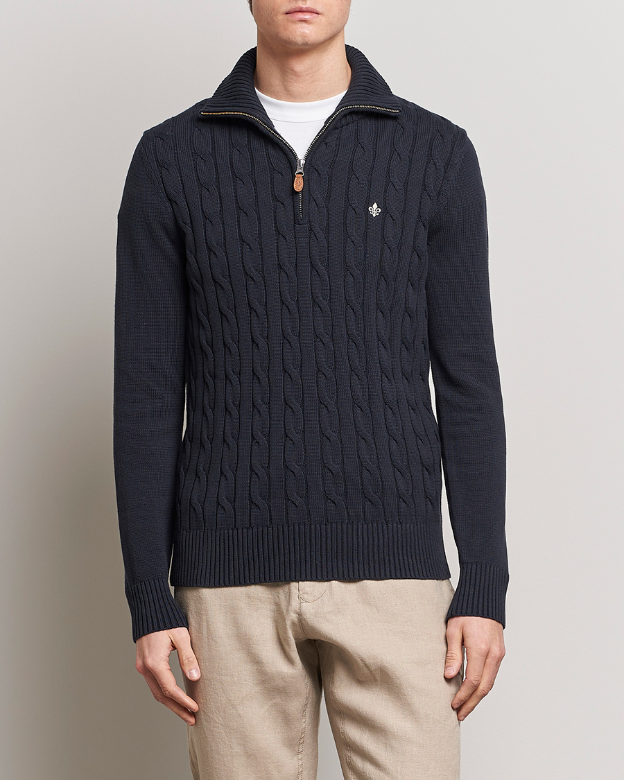Herr | Tröjor | Morris | Raymond Cable Half Zip Old Blue