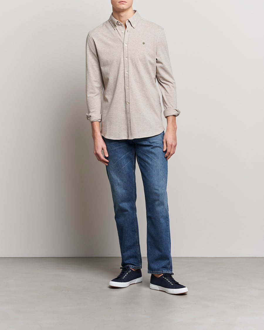 Herr | Skjortor | Morris | Ivory Jersey Button Down Shirt Beige