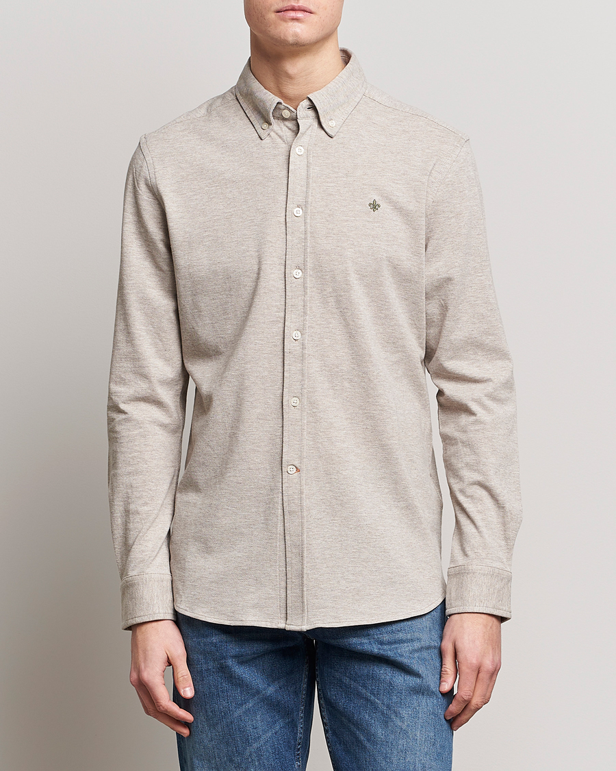 Herr | Pikéskjortor | Morris | Ivory Jersey Button Down Shirt Beige