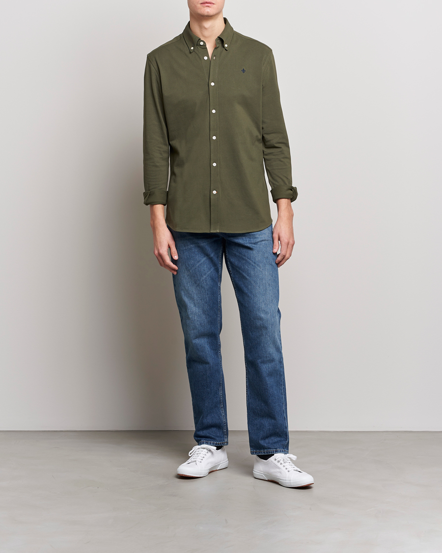Herr | Skjortor | Morris | Ivory Jersey Button Down Shirt Green