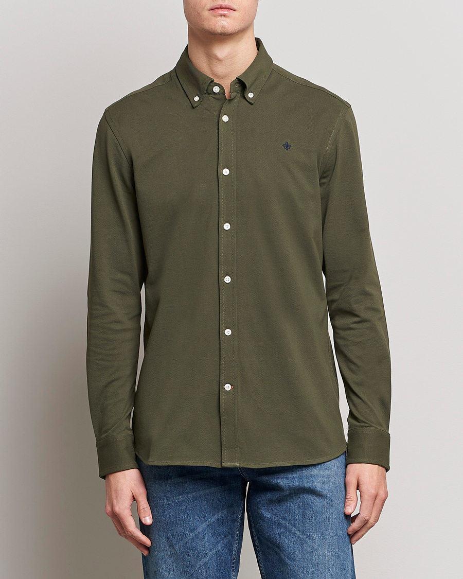 Herr | Skjortor | Morris | Ivory Jersey Button Down Shirt Green