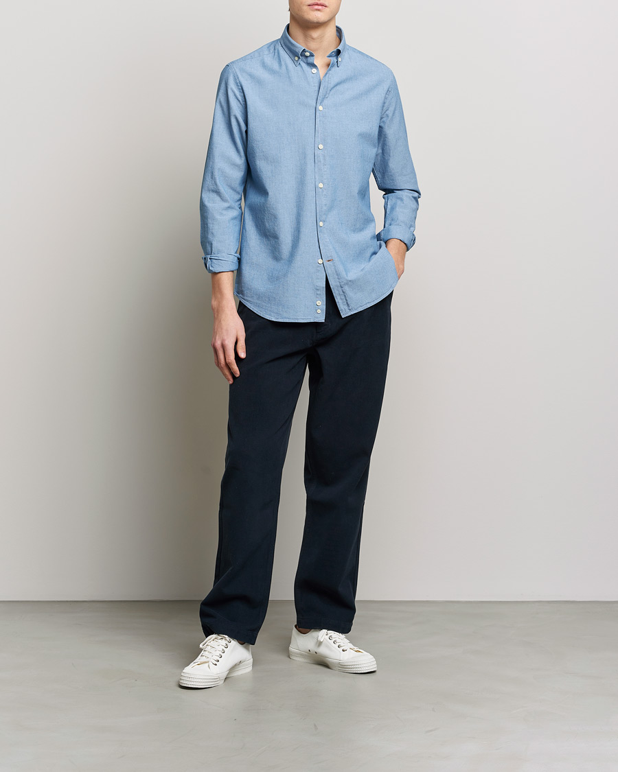 Herr | Skjortor | Morris | John Chambray Button Down Shirt Light Blue