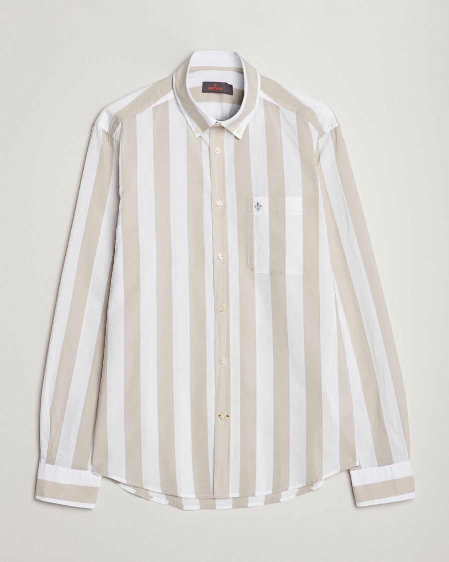 Herr | Skjortor | Morris | Cotton Blockstripe Button Down Shirt Khaki/White