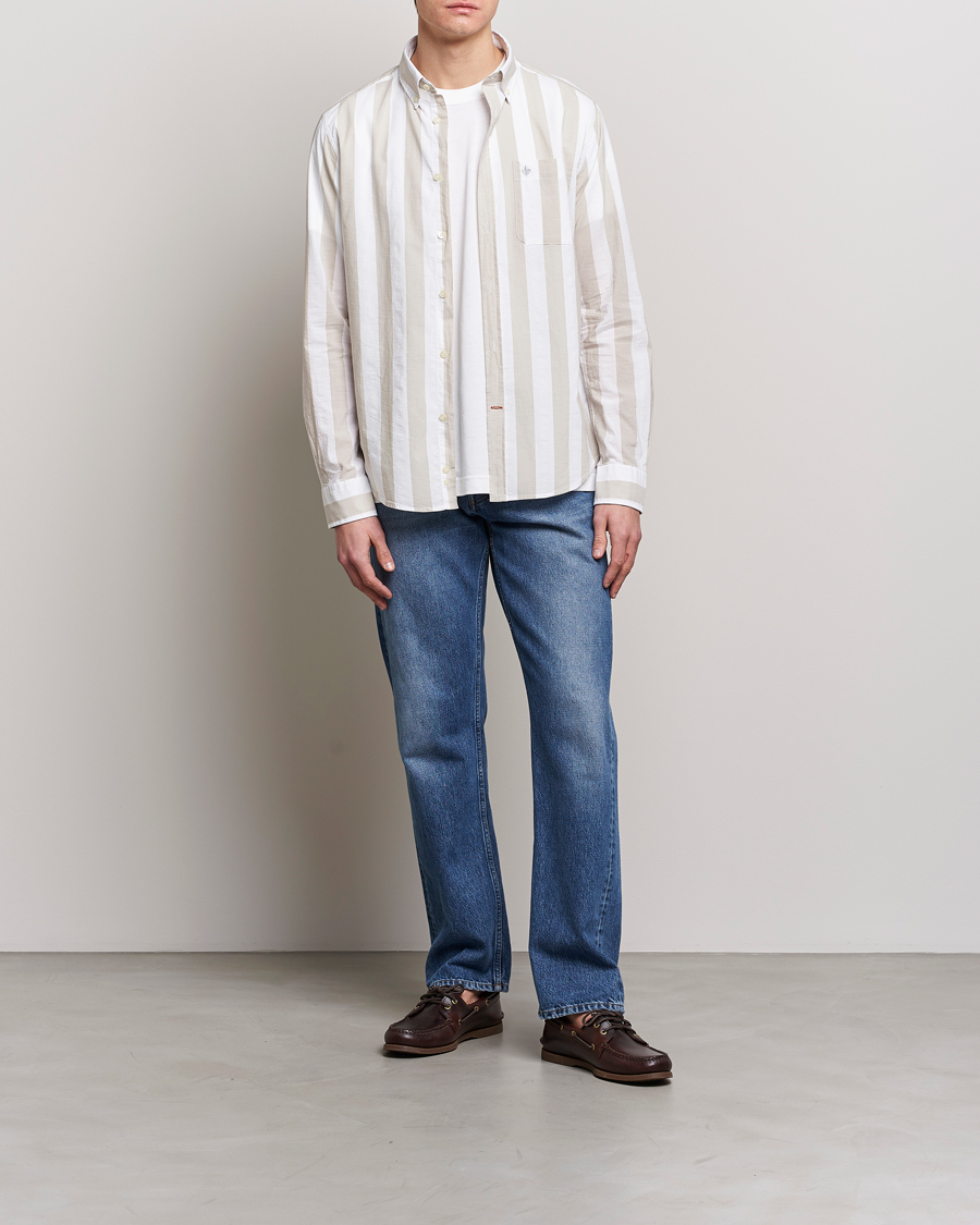 Herr | Skjortor | Morris | Cotton Blockstripe Button Down Shirt Khaki/White