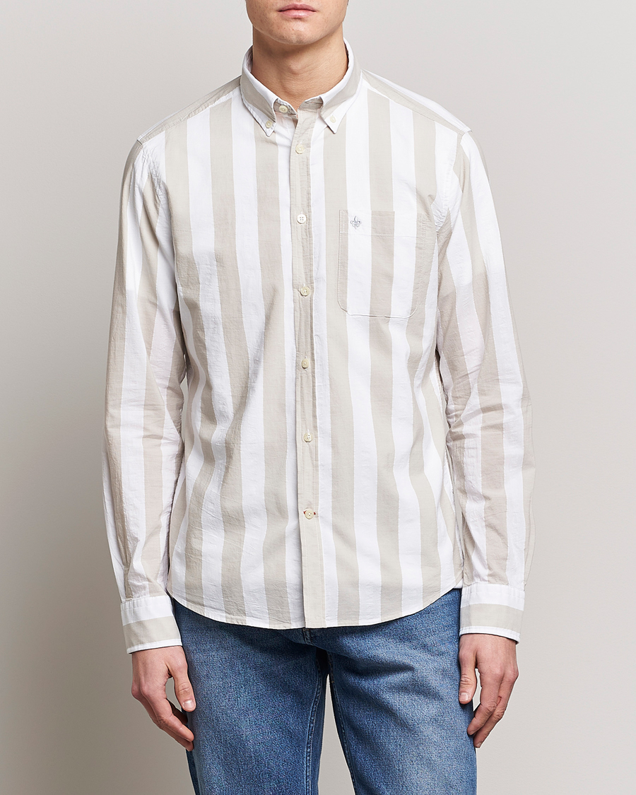 Herr | Skjortor | Morris | Cotton Blockstripe Button Down Shirt Khaki/White