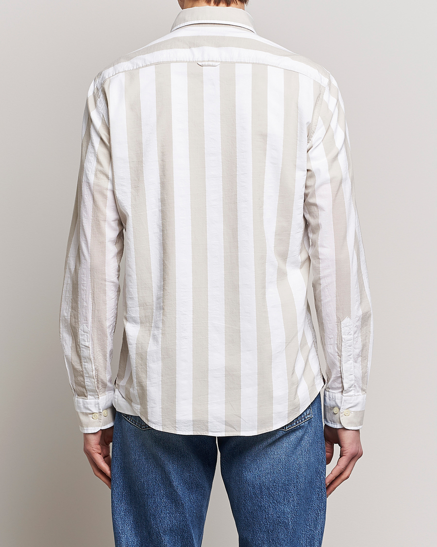 Herr | Skjortor | Morris | Cotton Blockstripe Button Down Shirt Khaki/White