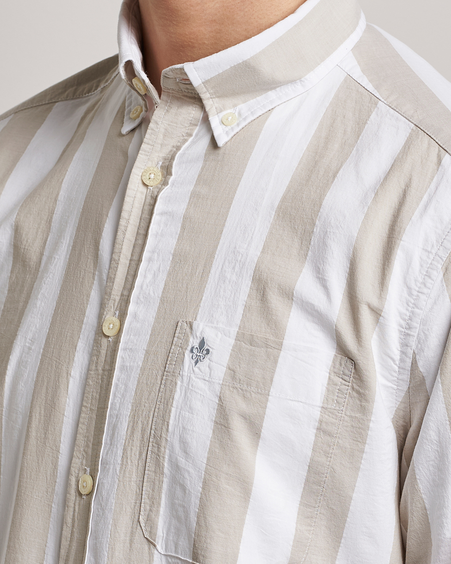 Herr | Skjortor | Morris | Cotton Blockstripe Button Down Shirt Khaki/White