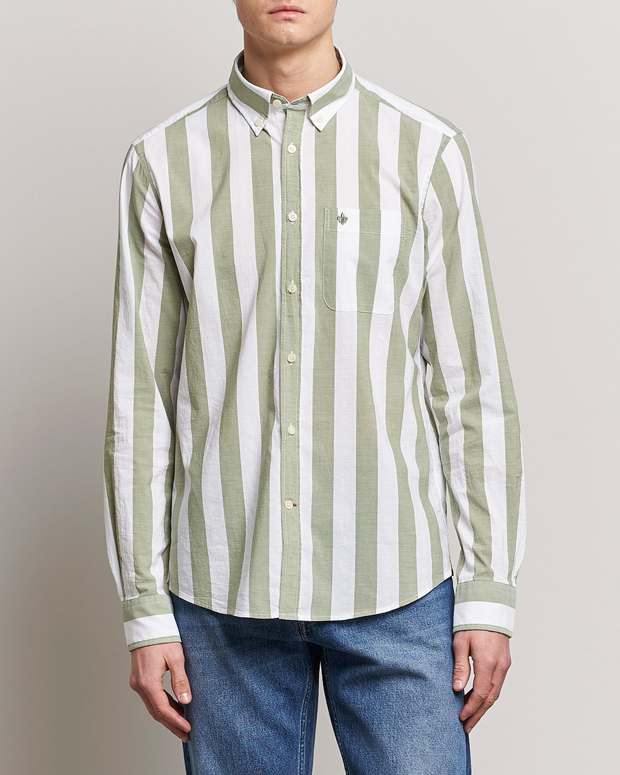Herr | Skjortor | Morris | Cotton Blockstripe Button Down Shirt Green/White