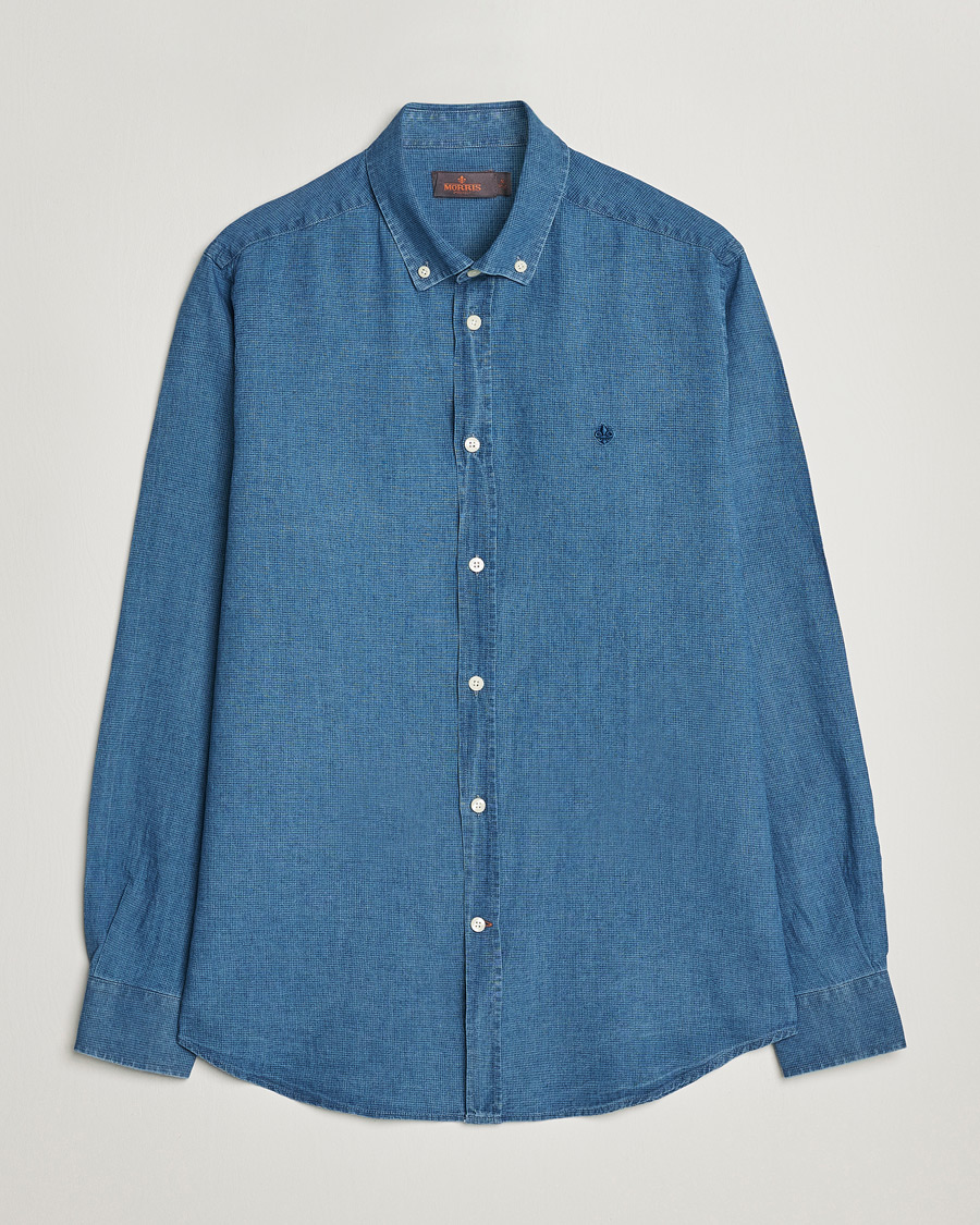 Herr | Skjortor | Morris | Cotton /Linen Indigo Button Down Shirt Medium Blue