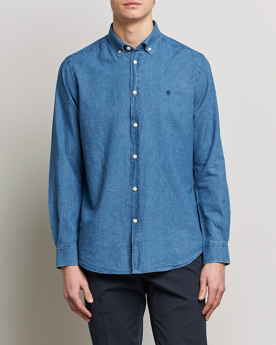 Herr | Skjortor | Morris | Cotton /Linen Indigo Button Down Shirt Medium Blue