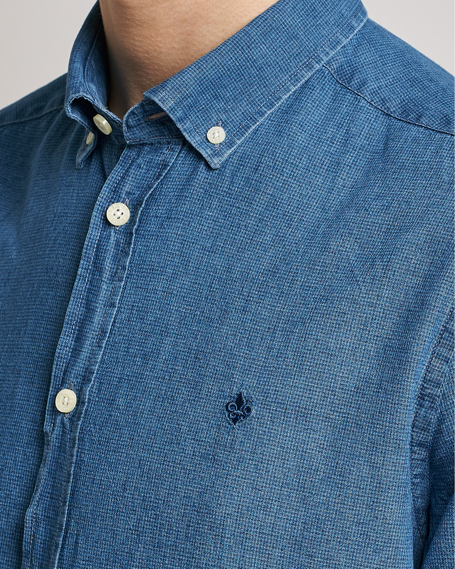 Herr | Skjortor | Morris | Cotton /Linen Indigo Button Down Shirt Medium Blue