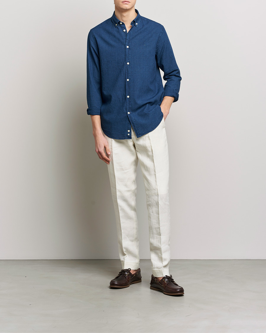 Herr | Skjortor | Morris | Cotton /Linen Indigo Button Down Shirt Dark Blue