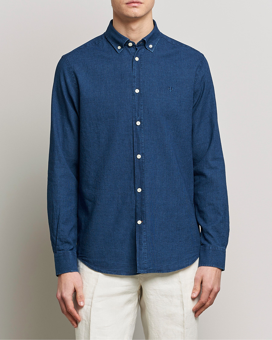Herr |  | Morris | Cotton /Linen Indigo Button Down Shirt Dark Blue