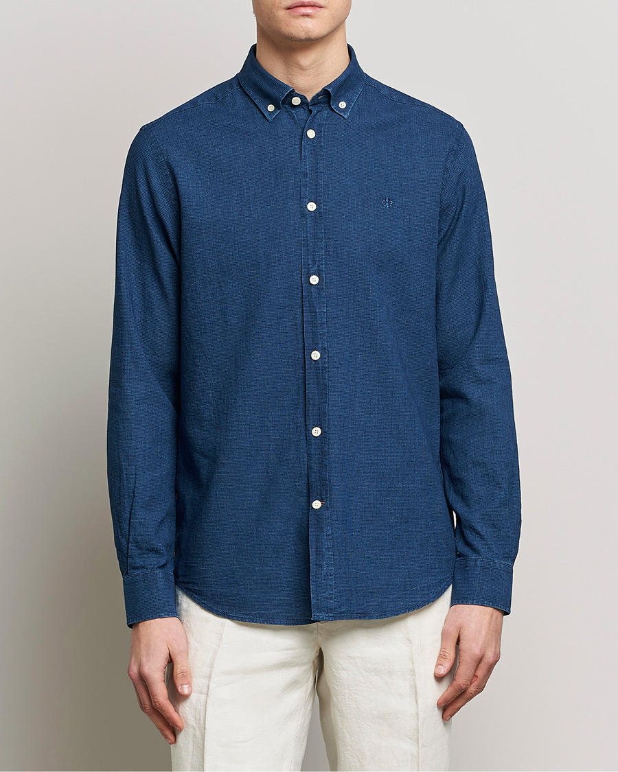 Herr | Skjortor | Morris | Cotton /Linen Indigo Button Down Shirt Dark Blue