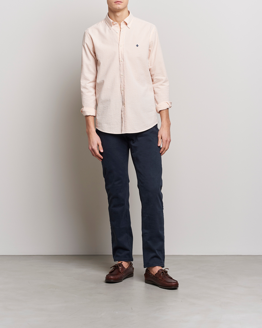 Herr | Skjortor | Morris | Seersucker Button Down Shirt Orange/White