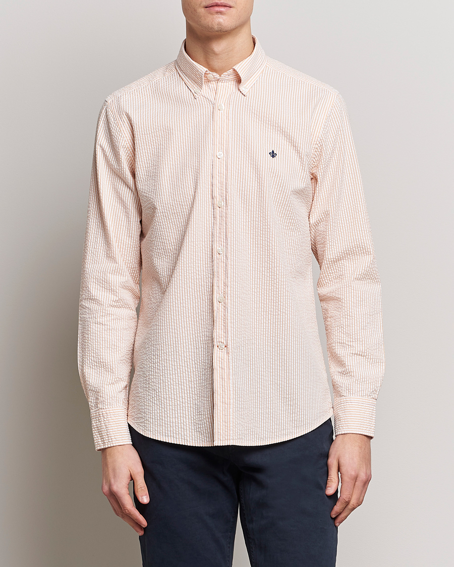 Herr | Skjortor | Morris | Seersucker Button Down Shirt Orange/White