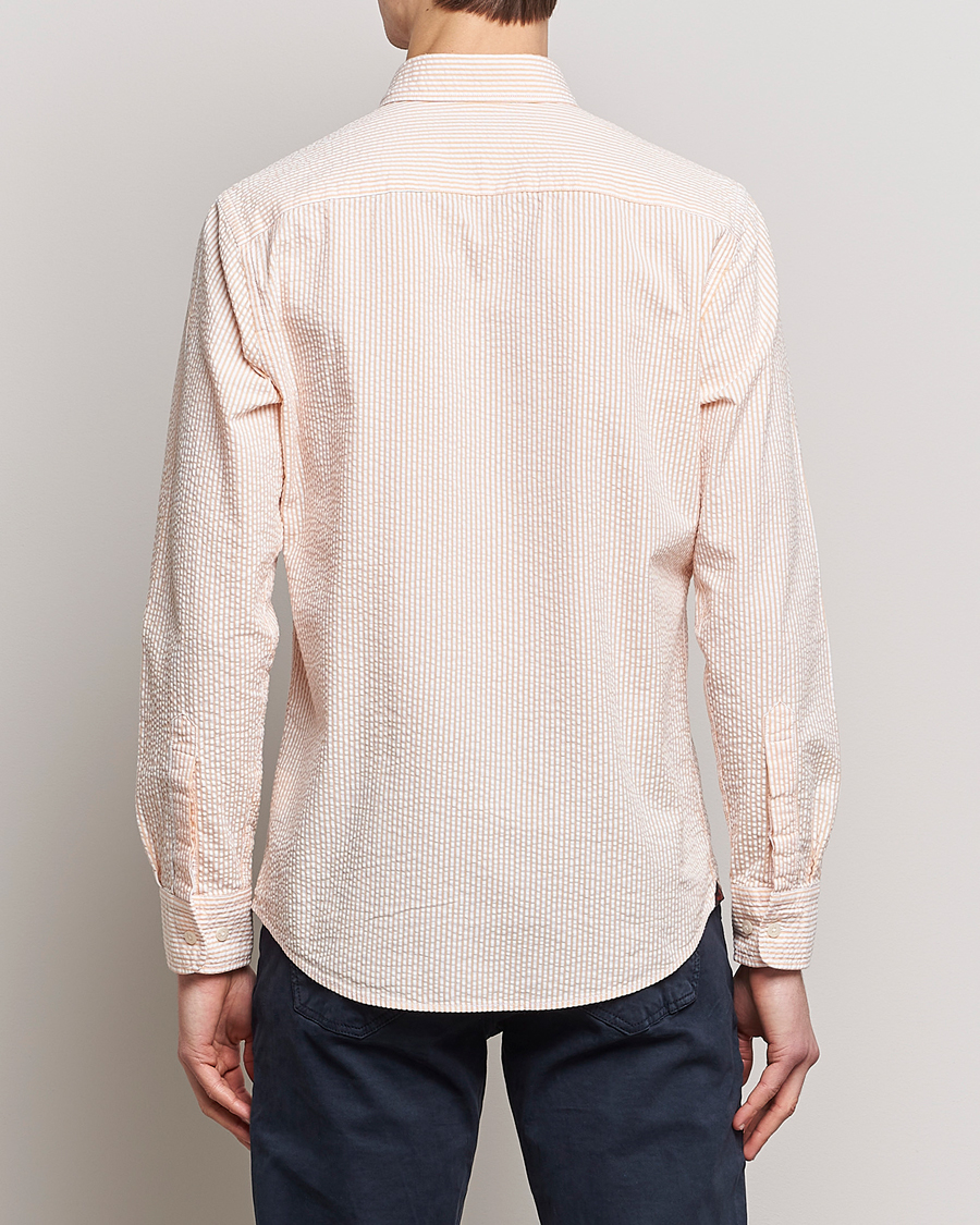 Herr | Skjortor | Morris | Seersucker Button Down Shirt Orange/White