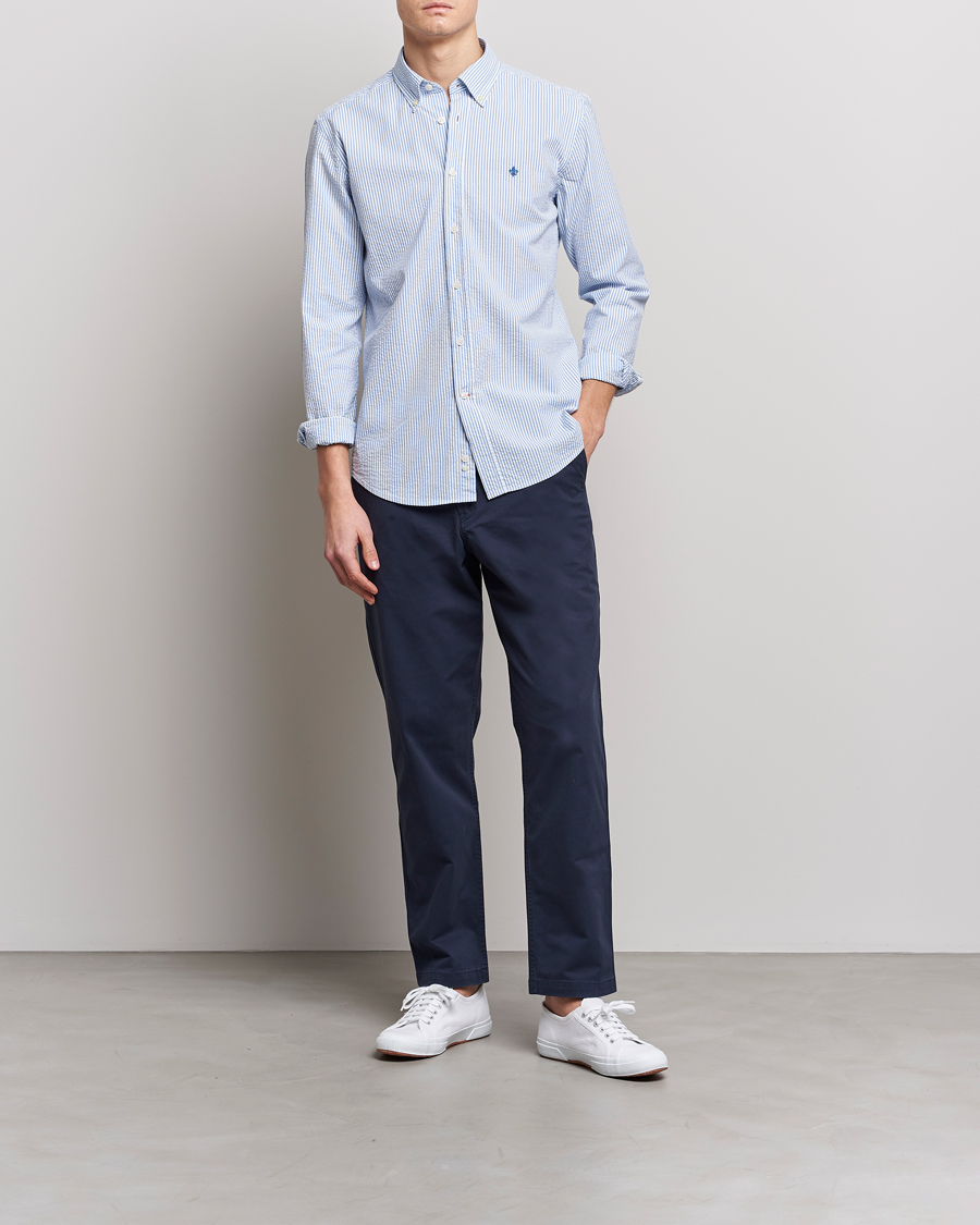 Herr | Skjortor | Morris | Seersucker Button Down Shirt Light Blue/White