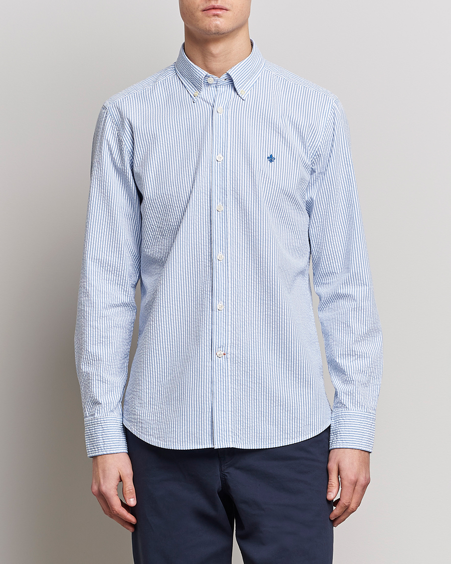 Herr | Casualskjortor | Morris | Seersucker Button Down Shirt Light Blue/White