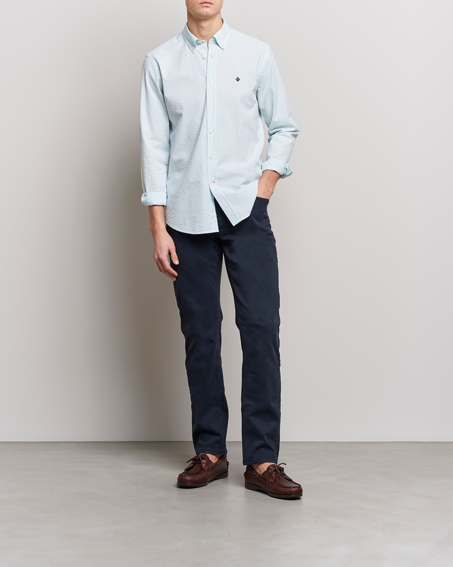 Herr | Skjortor | Morris | Seersucker Button Down Shirt Aqua/White