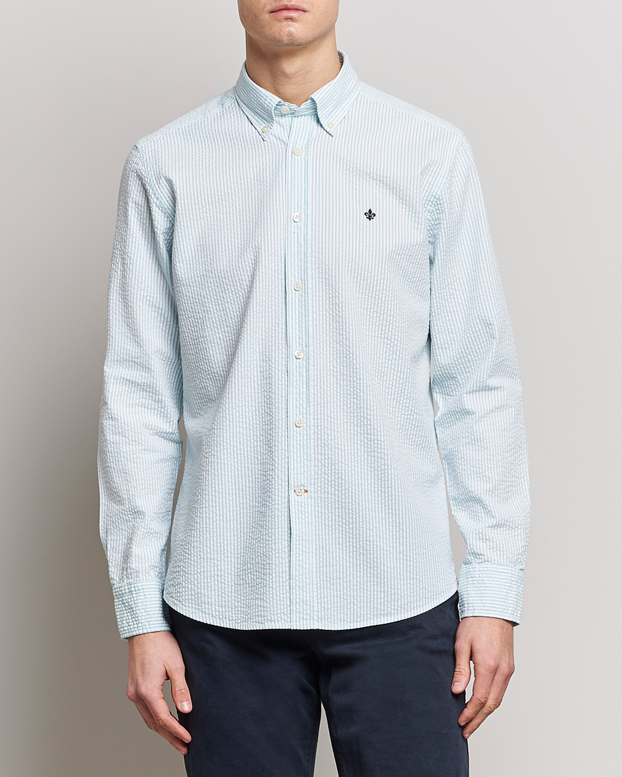 Herr | Skjortor | Morris | Seersucker Button Down Shirt Aqua/White