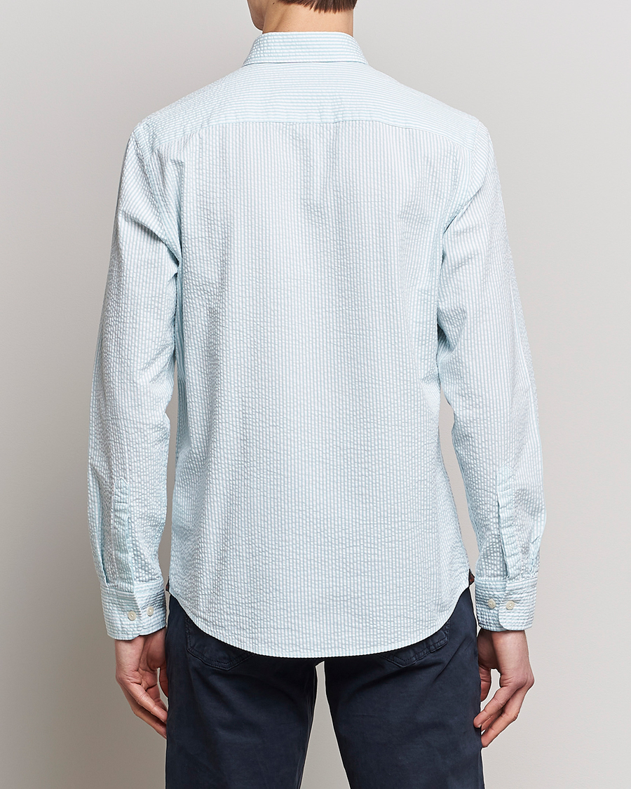 Herr | Skjortor | Morris | Seersucker Button Down Shirt Aqua/White