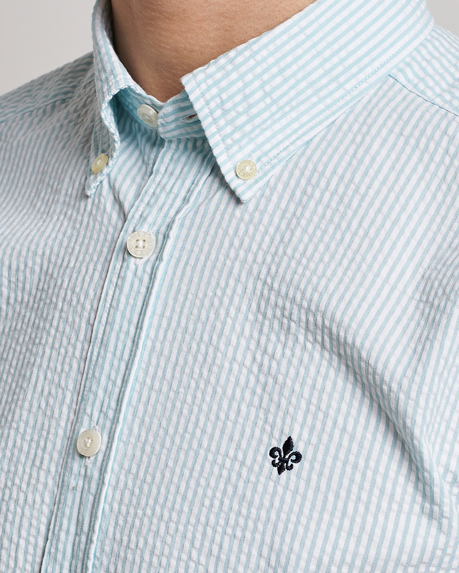 Herr | Skjortor | Morris | Seersucker Button Down Shirt Aqua/White