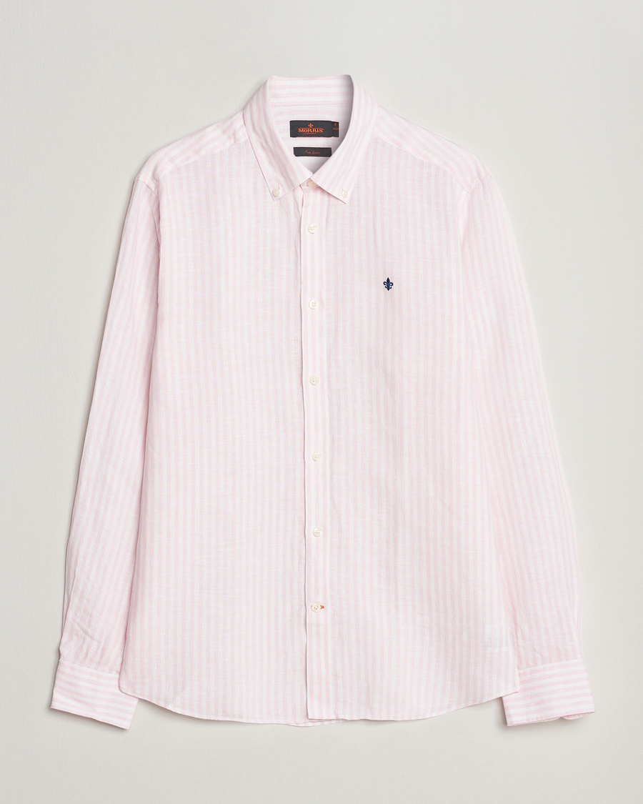 Herr | Skjortor | Morris | Douglas Linen Button Down Striped Shirt Pink/White