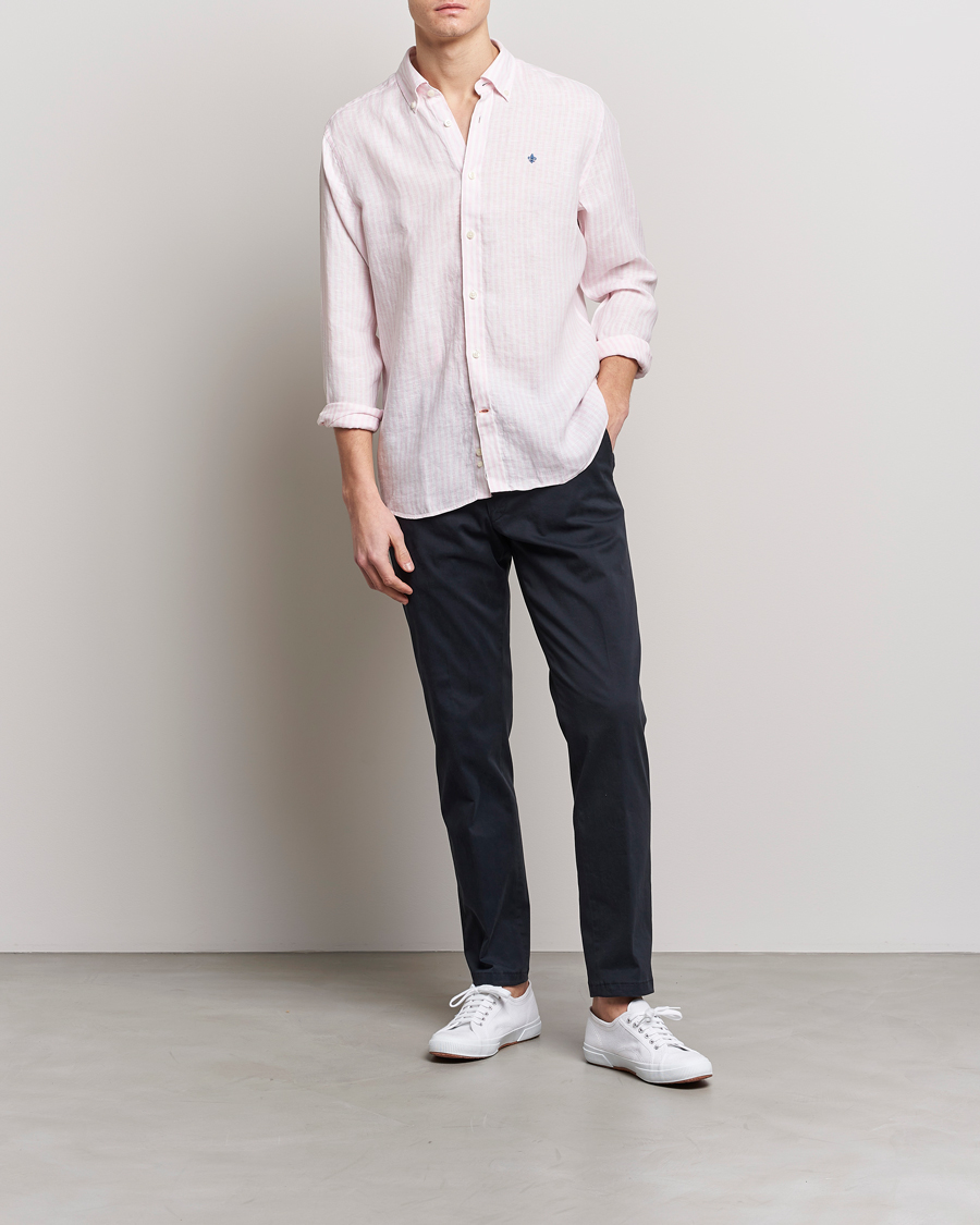 Herr | Skjortor | Morris | Douglas Linen Button Down Striped Shirt Pink/White