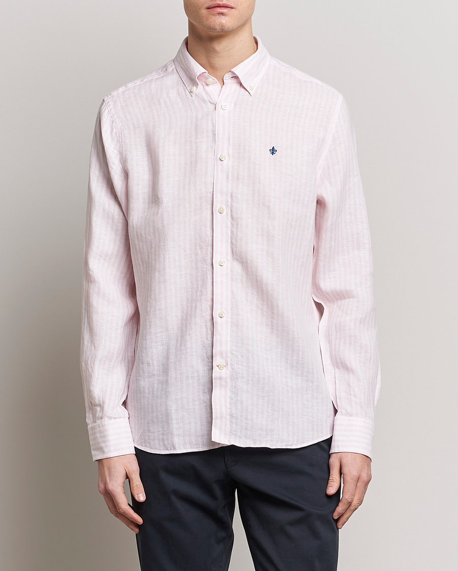 Herr | Linneskjortor | Morris | Douglas Linen Button Down Striped Shirt Pink/White