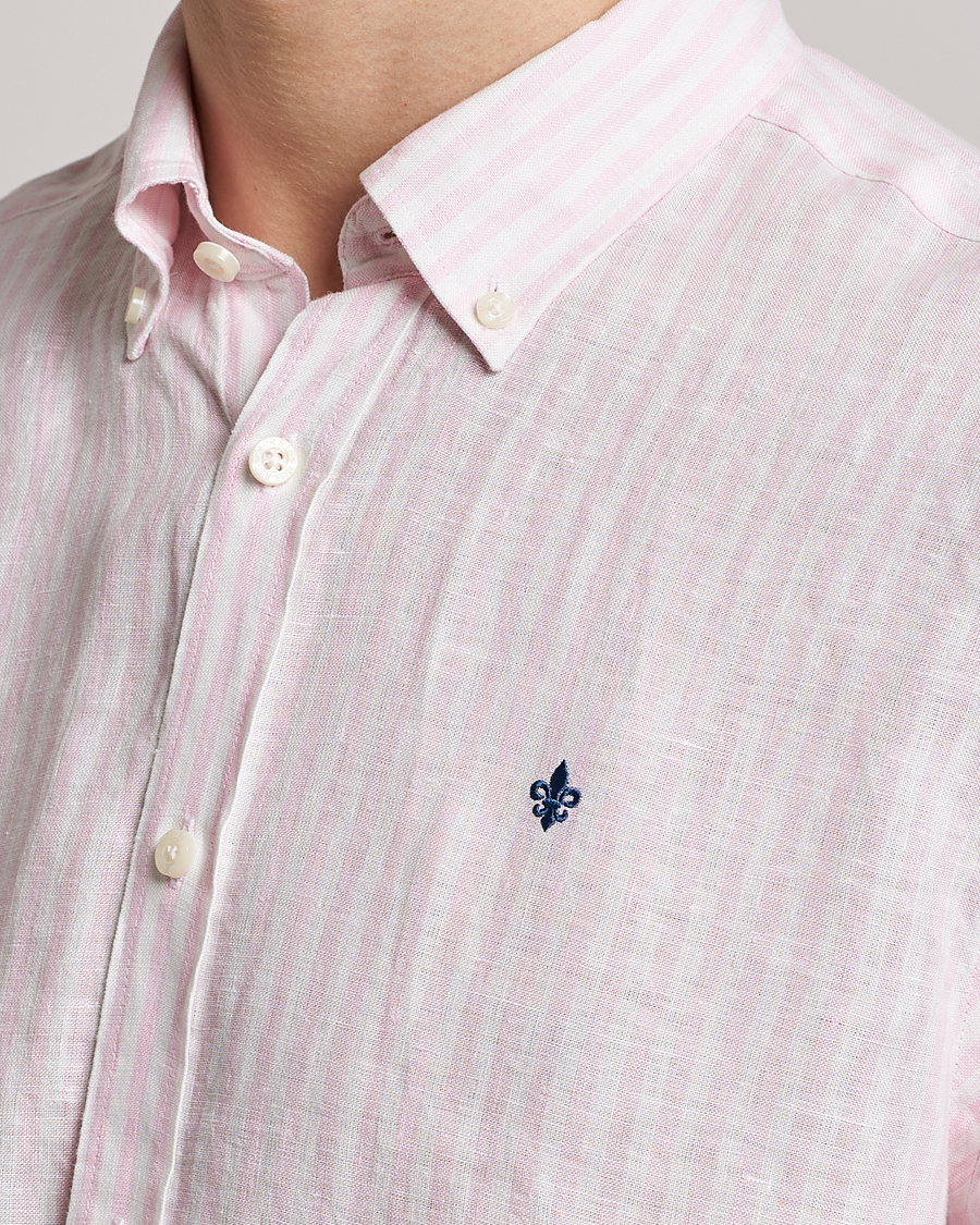 Herr | Skjortor | Morris | Douglas Linen Button Down Striped Shirt Pink/White