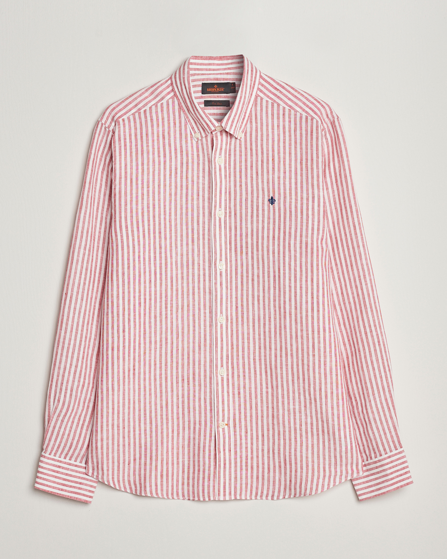 Herr | Skjortor | Morris | Douglas Linen Button Down Striped Shirt Orange/White