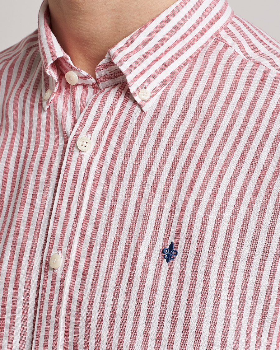 Herr | Skjortor | Morris | Douglas Linen Button Down Striped Shirt Orange/White