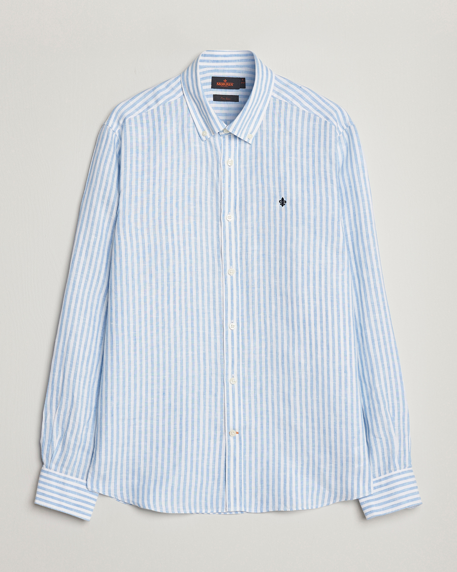 Herr | Skjortor | Morris | Douglas Linen Button Down Striped Shirt Blue/White