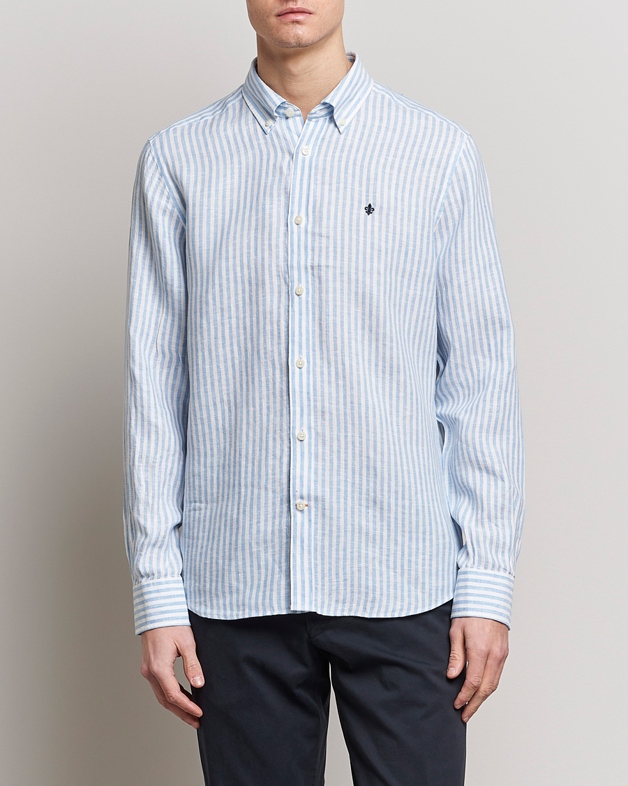 Herr | Skjortor | Morris | Douglas Linen Button Down Striped Shirt Blue/White