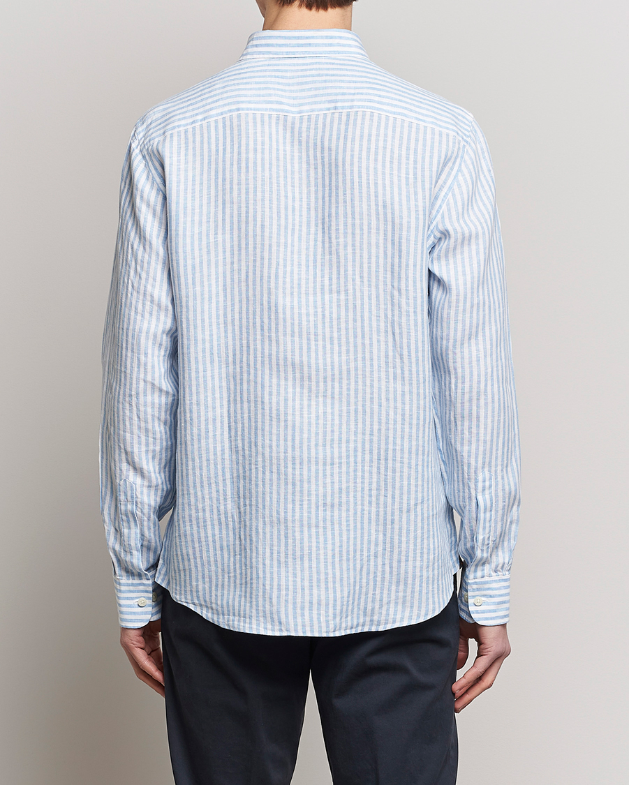 Herr | Skjortor | Morris | Douglas Linen Button Down Striped Shirt Blue/White